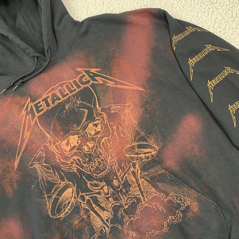 Metallica Hoodie Mens OS Black Red‎ Tie Dye Graphic Skull Pullover Sweatshirt